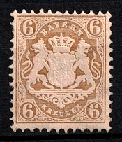 1870 6k Bavaria, German States, Germany (Mi. 24 Y, Sc. 25, CV $100, MNH)