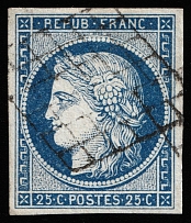 1850 25c France (Mi 4b, Canceled, CV $70)