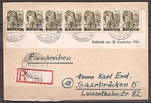 1948 SAAR registered cover with control text and plate error position 99 in sheet CV 120 EUR