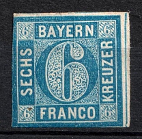 1862 6k Bavaria, German States, Germany (Mi. 10, Sc. 11, Blue, CV $120)
