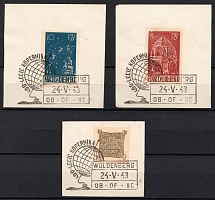 1943 (24 May) '400 years of Copernicus', Woldenberg, Poland, POCZTA OB.OF.IIC, WWII Camp Post (Fi. 19 - 21, Full Set on pieces, Comemorative Cancellation)