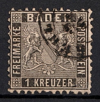 1862 1kr Baden, German States, Germany (Mi. 13 a, Canceled, CV $160)
