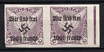1938 100h on 10h Occupation of Rumburg Sudetenland, Germany, Pair (Mi. 19, Signed, CV $100)