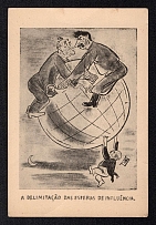 'Delimitation of the Sphere of Influence', Switzerland, WWII Anti-Allies Propaganda, Stalin Roosevelt Caricatures, Postcard