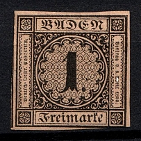 1851-52 1k Baden, German States, Germany (Mi. 1 a, Sc. 1, CV $3,250)