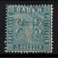 1860 3k Baden, German States, Germany (Mi. 10 a, Sc. 12 a, CV $500)