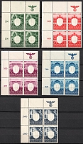 1943 General Government, Germany, Blocks of Four (Mi. 105 - 109, Corner Margins, Plate Numbers, Full Set)