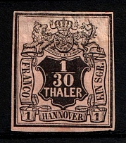 1851-55 1/30t Hannover, German States, Germany (Mi. 3 a, Sc. 3, Rose Paper, CV $130)