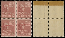 United States - Classic Stamps, Proofs and Multiples - 1938, John Tyler, 10c brown red, block of four printed on double paper, red splice line on front and scotch tape on top of gum side, full OG, NH, VF, Est. $150-$200, Scott …