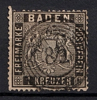 1860 1kr Baden, German States, Germany (Mi. 9, Canceled, CV $40)