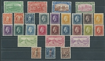 British Commonwealth - New Zealand - 1906-36, Christchurch Exhibition, three high values of King Edward VII, perforation 14, King George V, complete set of 15, Dunedin Exhibition, set of 3 and three official stamps, all with …