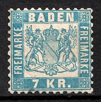1868 7k Baden, German States, Germany (Mi. 25 a, Sc. 28, Signed, CV $30)