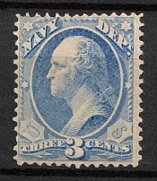 1873 3c Washington, Official Mail Stamp 'Navy', United States, USA (Scott O37, Ultramarine, CV $170)