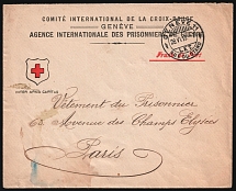 1915 (28 Jun) International Committee of the Red Cross, International Prisoners of War Agency, World War I Military Cover from Geneva (Switzerland) to Paris (France)