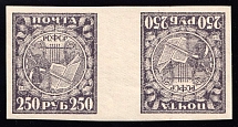 1921 250r RSFSR, Russia, Gutter Pair Tete-beche (Zag. 10, Zv. 10, Ordinary Paper)