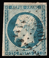 1852 25c France (Mi 9b, Canceled, CV $100)