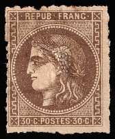 1870 30c France (Mi 42a, Roulet, CV $540)