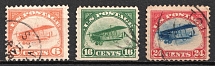 1918 Air Post Stamps, United States, USA (Scott C1 - C3, Full Set, Canceled, CV $90)