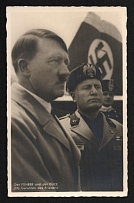 1937 'Fuehrer and Duce - the guarantors of peace', Propaganda Postcard, Third Reich Nazi Germany