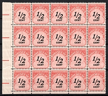 1959 1/2c Postage Due Stamps, United States, USA, Block of Twenty (Scott J88, Margin, Control Strip, CV $750, MNH)