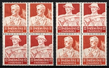 1934 Third Reich, Germany, Se-tenants, Zusammendrucke, Blocks of Four (Mi. S 227, S 229, CV $50)