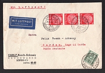 1939 (25 May) Germany, Third Reich Airmail cover from Leipzig to Gardone (Italy), addition franked with Italian postage due stamp