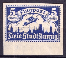 1921 5M Danzig, Germany, Airmail (Mi. 70 X U, Imperforated, Signed, CV $50)