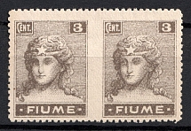 1919 3c Fiume, Italian Regency of Carnaro, Inter-Allied Occupation, Pair (Mi. 33, Missing Perforation Center)