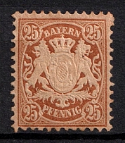 1876 25pf Bavaria, German States, Germany (Mi. 41, Sc. 43, Brown Paper, CV $290)