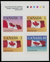 Canada - Modern Errors and Varieties - 1990, Flag, 1c x2, 5c and 40c, imperforate se-tenant booklet pane of four values, imprint and control signs at the top margin, full OG, NH, VF, C.v. $1,000, Unitrade C.v. CAD$2,000, Scott …