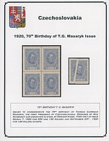 The One Man Collection of Czechoslovakia - 70th Birthday of Pres. Masaryk issue - EXHIBITION STYLE COLLECTION: 1920, about 100 mint and used (20 - mostly different cancellations) stamps; shades, paper and perforation errors, 19 …