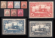 1900 Caroline Islands, German Colonies, Kaiser’s Yacht, Germany (Mi. 7, 9 - 10, 12 - 18, Signed, CV $50)