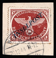 1944 Island Rhodes, Reich Military Mail Field Post Feldpost 'INSELPOST', Germany on piece (Mi. 10 B b II, Canceled, CV $110)