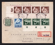 1936 (31 Aug) Germany, Third Reich Registered Airmail cover from Wessling to Genoa (Italy) via Brennero and Milan, addition franked with Italian postage due stamp