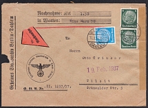 1937 (11 Feb) Third Reich, Germany, Censored Cover from Berlin to Tilsit (now Sovetsk, Russia) franked with Mi. 516, 521