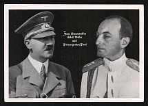 1939 'The state meeting between Adolf Hitler and Prince Regent Paul', Propaganda Postcard, Third Reich Nazi Germany