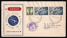 1958 Australia, Inaugural Flight Round The World, Airmail Cover, Sydney - New York, franked by Mi. 271, 2x 281