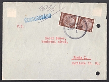 1938 Cover front with Postmark JAGERNDORF (Knorv) shipped to PRAGUE. Czech Censorship. Occupation of Sudetenland, Germany