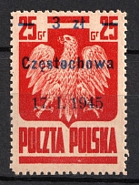 1945 3zl on 25gr Republic of Poland (Fi. 349 var, 'Czestochowa', SHIFTED Overprint, MNH)