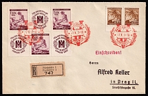 1941 (7 Oct) Bohemia and Moravia, Germany, Registered Cover from Pardubice to Prague franked with coupons 1.20k, 30h (Mi. 64, W Zd 14, W Zd 15, CV $110)