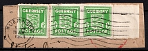 1942 0.5d on piece Guernsey, German Occupation, Germany (Mi. 1 b, Pale Yellow Green Color, Canceled, CV $60)