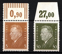 1928 Weimar Republic, Germany (Mi. 410 W OR, 417 P OR, Plate Numbers, Margins, CV $170, MNH)