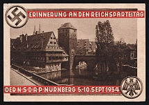 1934 (5-10 Sep) 'Remembrance of the Nazi Party Rally', Third Reich Propaganda, Nazi Germany, Commemorative Postmark 'Reich Party Conference of the N.S.D.A.P. in Nuremberg', Postcard from Nuremberg