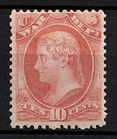 1873 10c Jefferson, Official Mail Stamp 'War', United States, USA (Scott O88, Rose, CV $140)