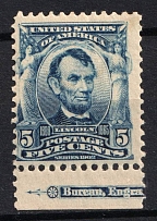 1903 5c Lincoln, Regular Issue, United States, USA (Scott 304, Sheet Inscription, Margin, CV $60)