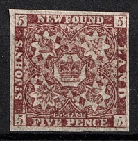 1860 5p Newfoundland, Canada (SG 13, CV $180)