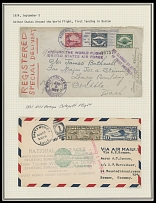 Worldwide Air Post Stamps and Postal History - United States - Balance of Air Post Collection - 1924-51, six Pioneer Flight covers, arranged on album pages, including Around the World Flight of 1924 (1st landing in Boston), US …
