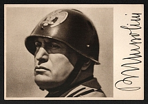 1937 'Duce - Benito Mussolini' with signature and NSDAP handstamps, Rare Italian Propaganda Postcard