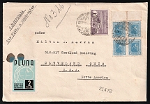 1938 Uruguay, Registered Airmail cover wit Cinderella, Paybandu - Cleveland, franked by Mi. 4x 548, 565