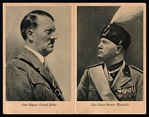 1937 (27 Sep) Adolf Hitler and Benito Mussolini, Third Reich, Germany, Postcard from and to Berlin franked with Mi. 515 (Commemorative Cancellations)